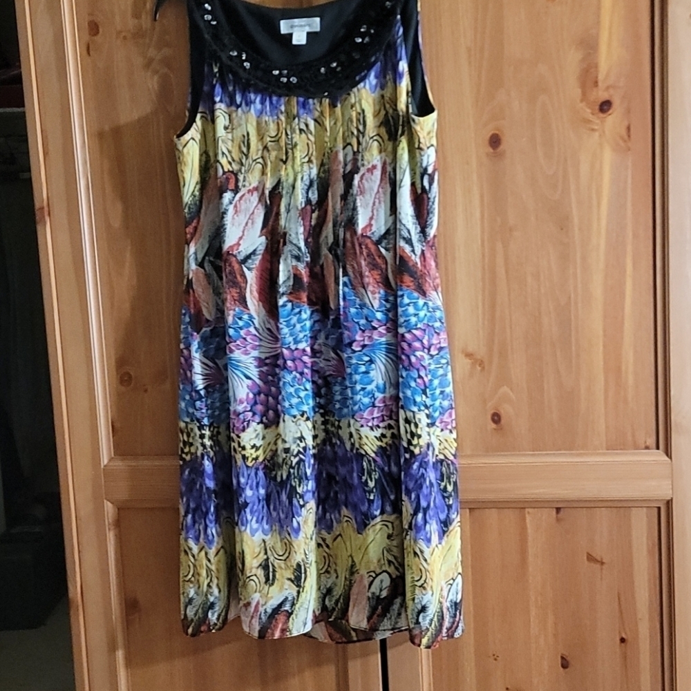 Dress Barn Multicolor Sleeveless Midi Dress with Beaded Neckline